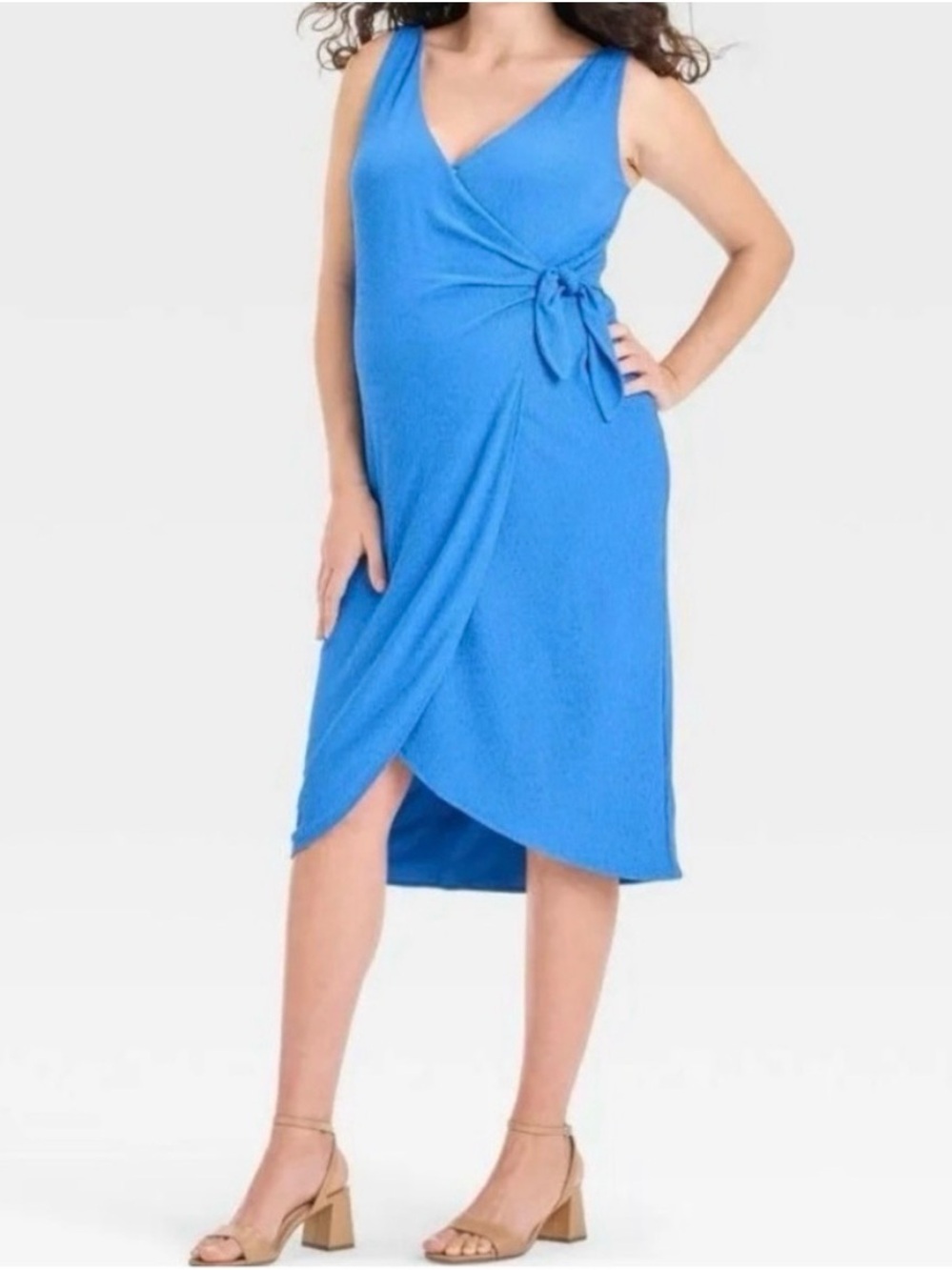 Isabel Maternity by Ingrid & Isabel Sleeveless Wrap Midi Dress in Royal Blue